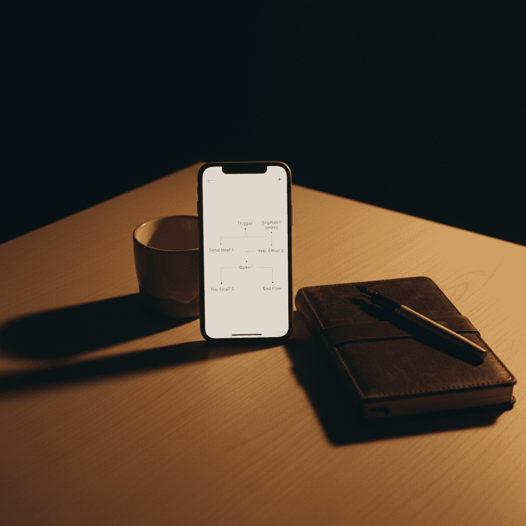 Email automation flow on a smartphone screen