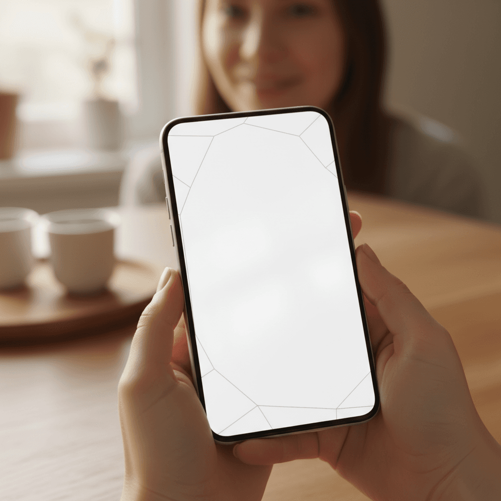 Hand holding smartphone with analytics