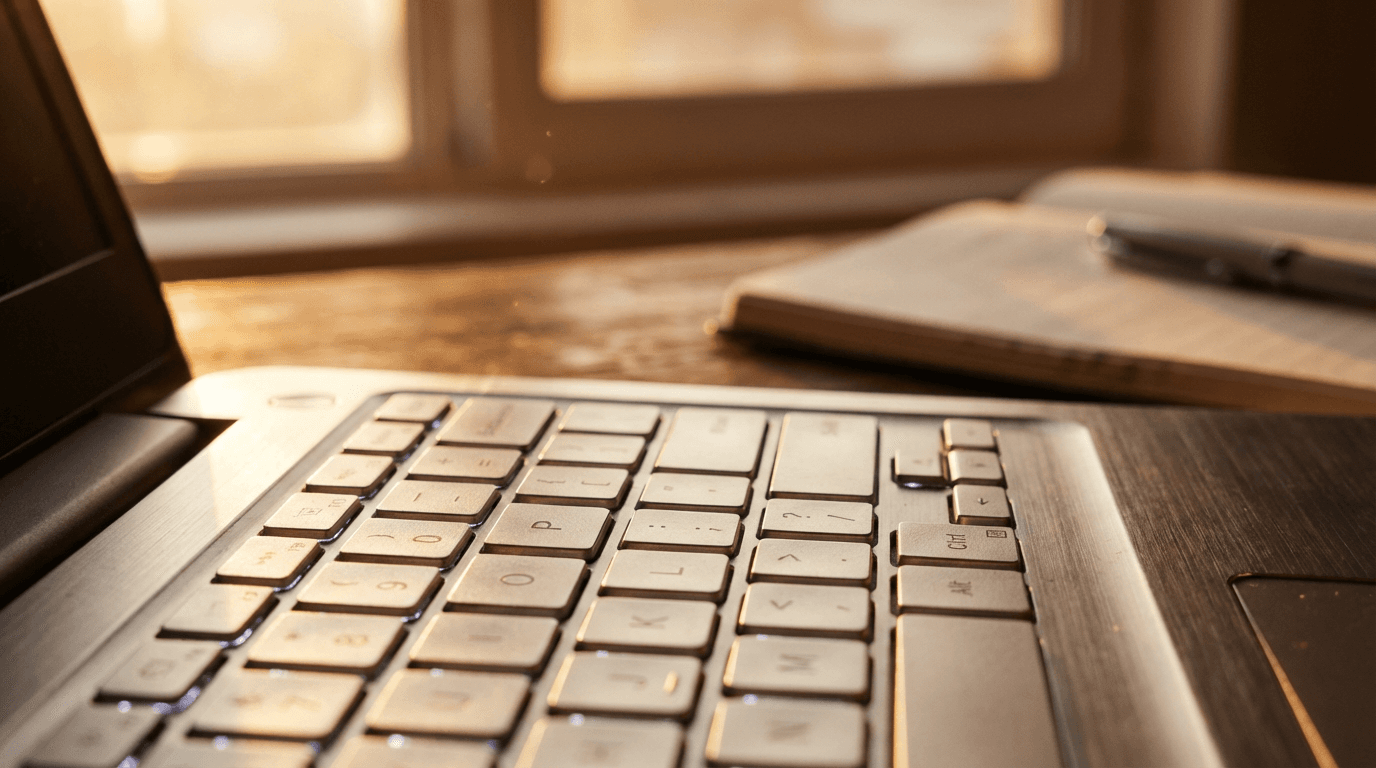 Laptop and notebook on a desk