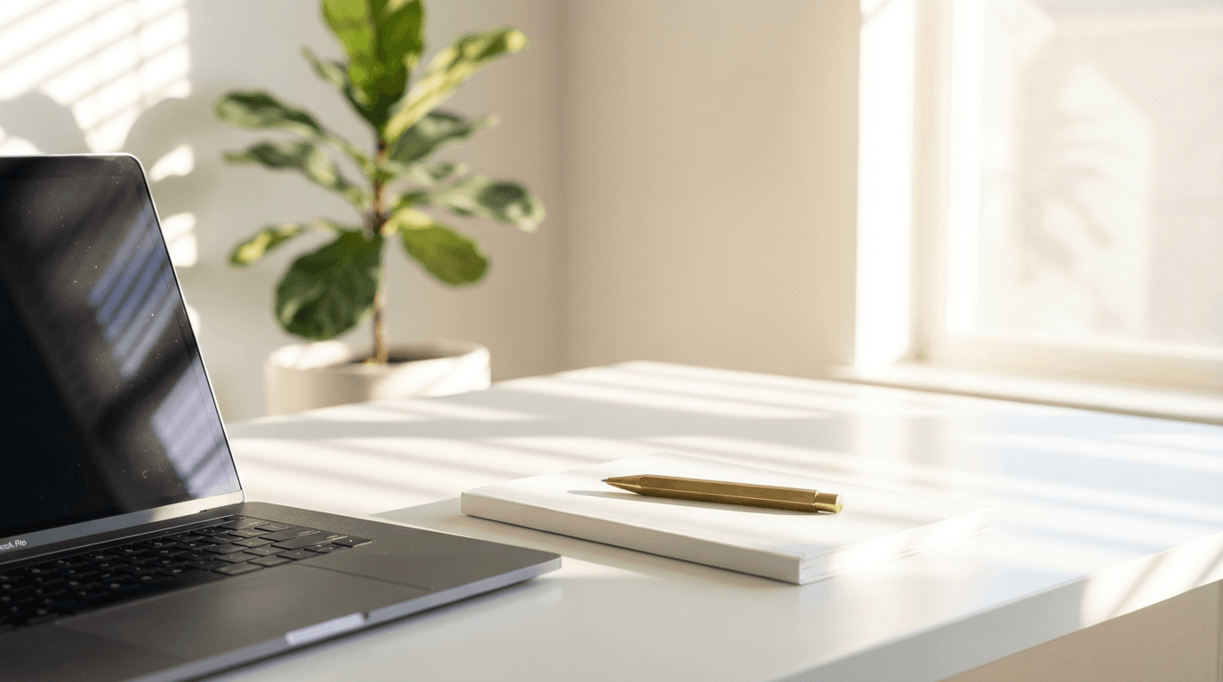 Minimalist desk workspace with laptop